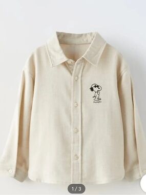 Kids Cream Button-Up Shirt with Snoopy Embroidery 12-18 months